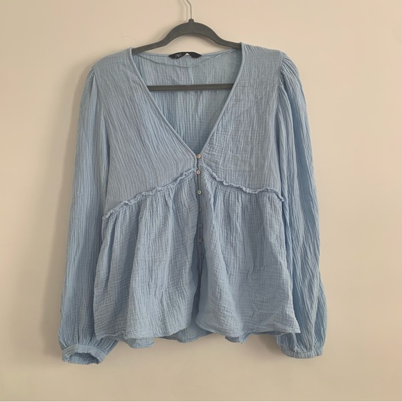 Zara Tops Zara Pale Blue Gauze Summer Blouse Poshmark